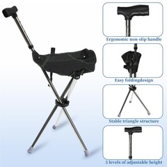 Walking Cane with Seat, Adjustable Height 34″38″ Cane Chair Capacity 220lbs, …