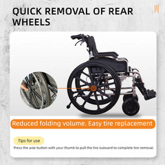 Foldable Transport Wheelchair for Adults Lightweight Aluminum 24″ PU Tires