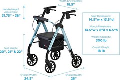 NOVA STAR 8 Rollator Walker w/Perfect Fit System Ltweight Folding-OPENBOX SKYBLU