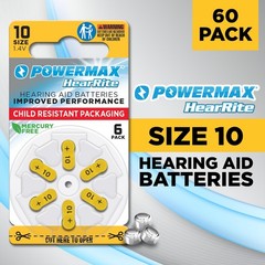 60 Count Size 10 Hearing Aid Batteries – Long-Lasting, Easy Change Yellow Tabs