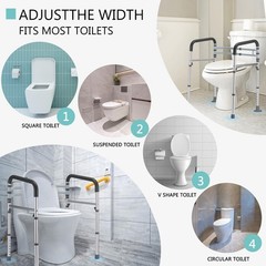Adjustable Toilet Safety Rails, Foldable Design, 350 lbs Capacity, Senior Suppor