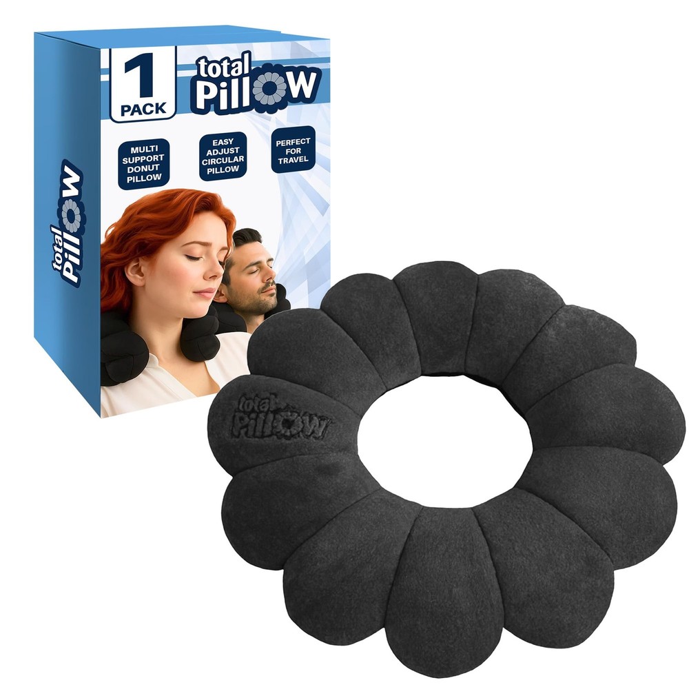 Total Pillow Donut for Airplane & Travel, Sleeping Neck Single, Black