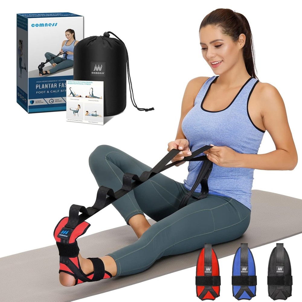Foot and Calf Stretcher-Stretching Strap For Plantar Fasciitis, Heel Red