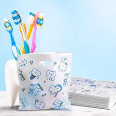 50/300 Pcs Tooth Merchandise Bags with Handles Plastic Dental Bags for Patients