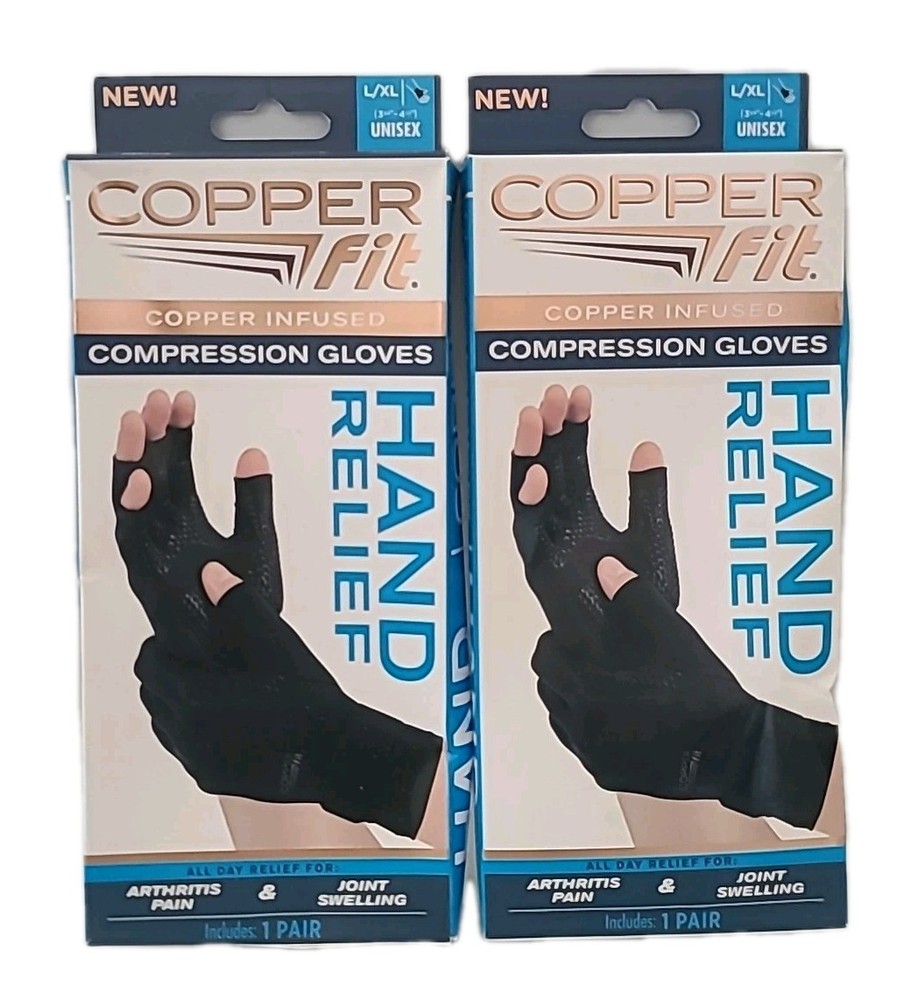 2 Pair COPPER Fit • HAND Relief • COMPRESSION GLOVES Arthritis Pain – LARGE/ XL