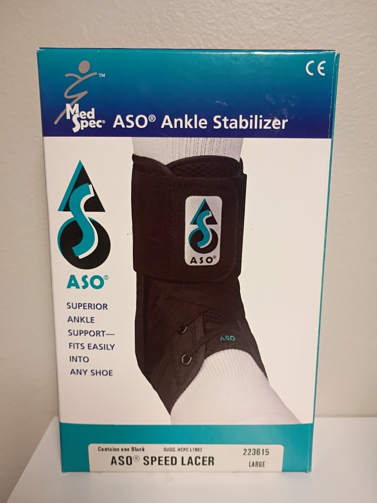 ASO Ankle Support Hook and Loop Strap Closure / Lace-Up for the Foot Black LARGE