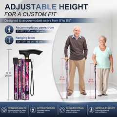 supregear Folding Cane, 5-Level Adjustable Height Walking 10″, Purple Floral