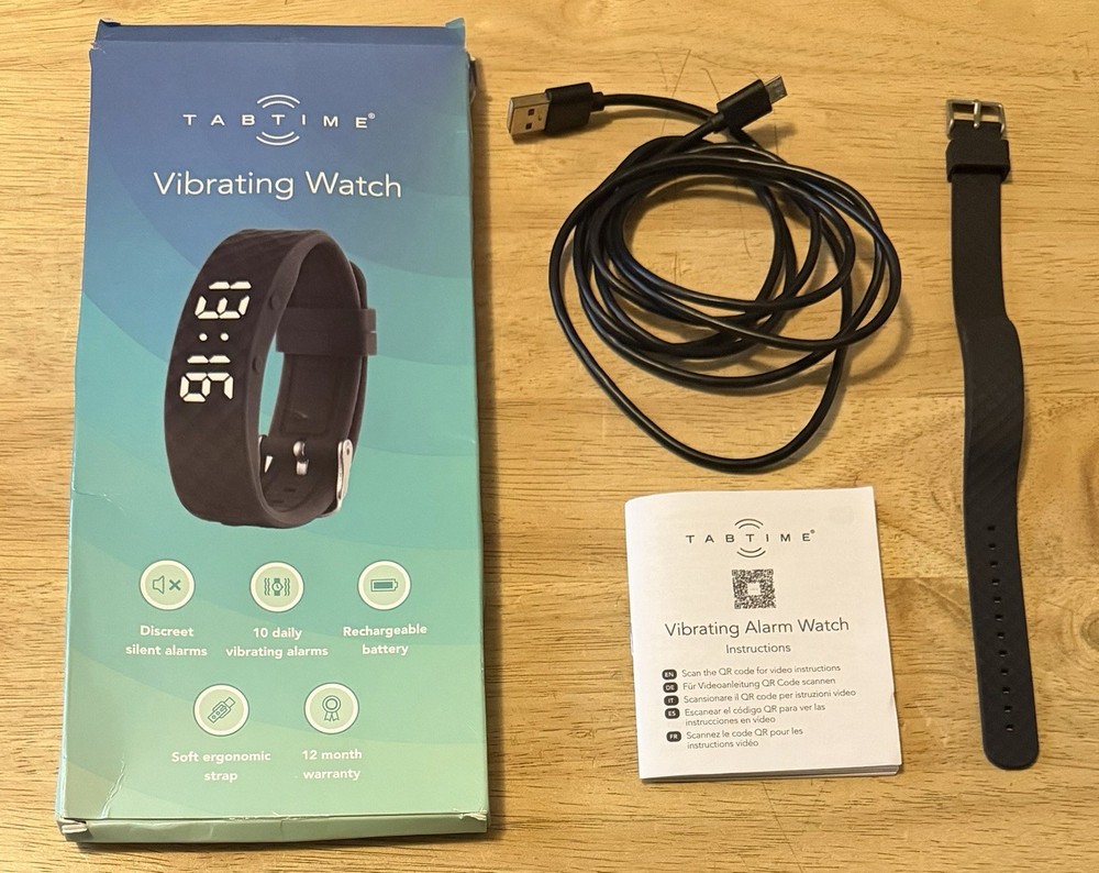 Tabtime Vibrating Alarm Wristband – Silent Watch for Large, Black