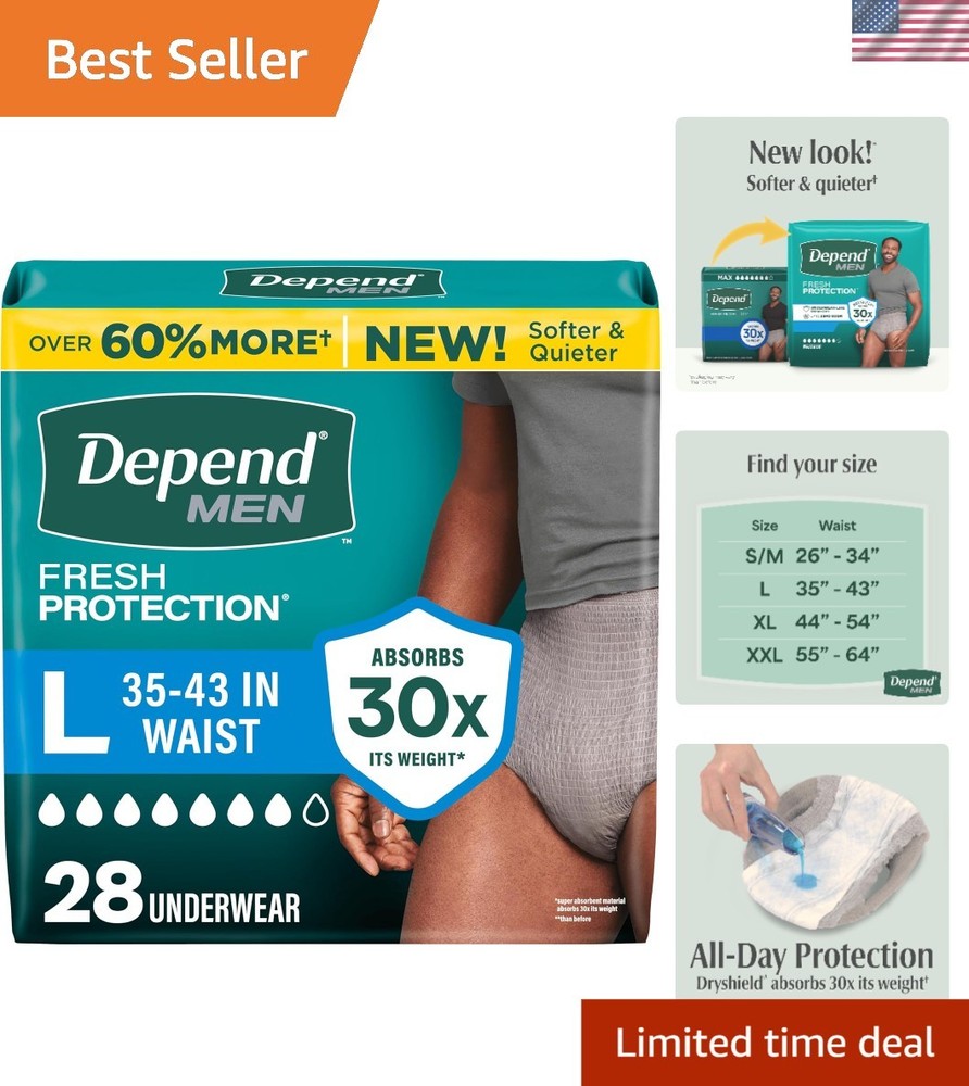 Depend Fresh Protection Adult Diapers – Maximum Comfort, Large Size, 28 Count