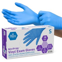 MED PRIDE Nitrile/Vinyl Blend Exam Gloves, Powder-Free, Small, Blue