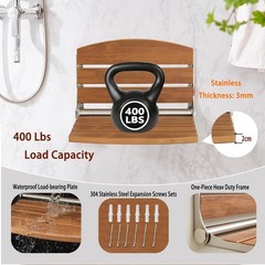 17.5″ Folding Shower Seat Wall Mounted,Foldable Shower Bench,Fold Down (Teak)