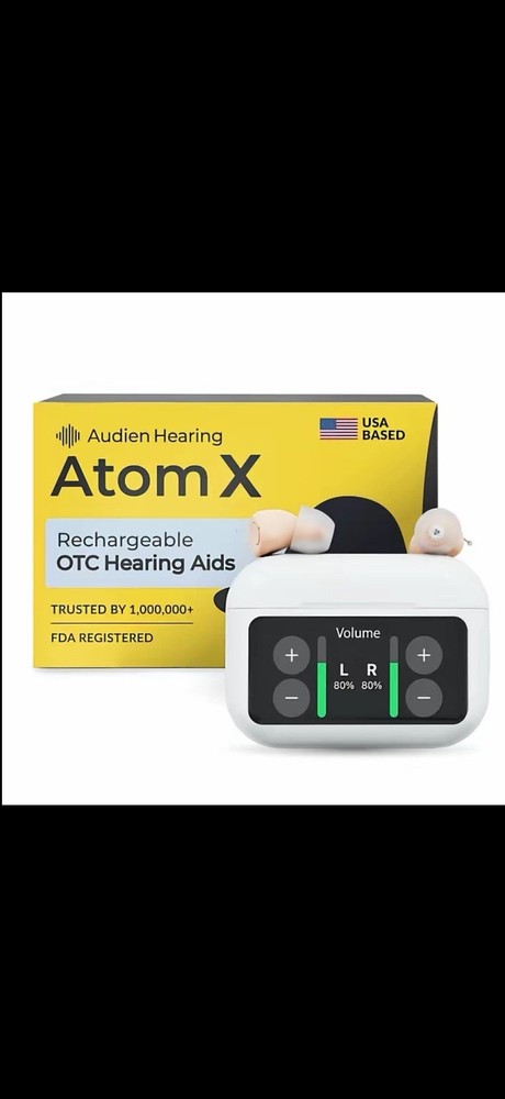 Audien Hearing Atom X CIC Rechargeable Hearing Aids w/ Charging Case Beige