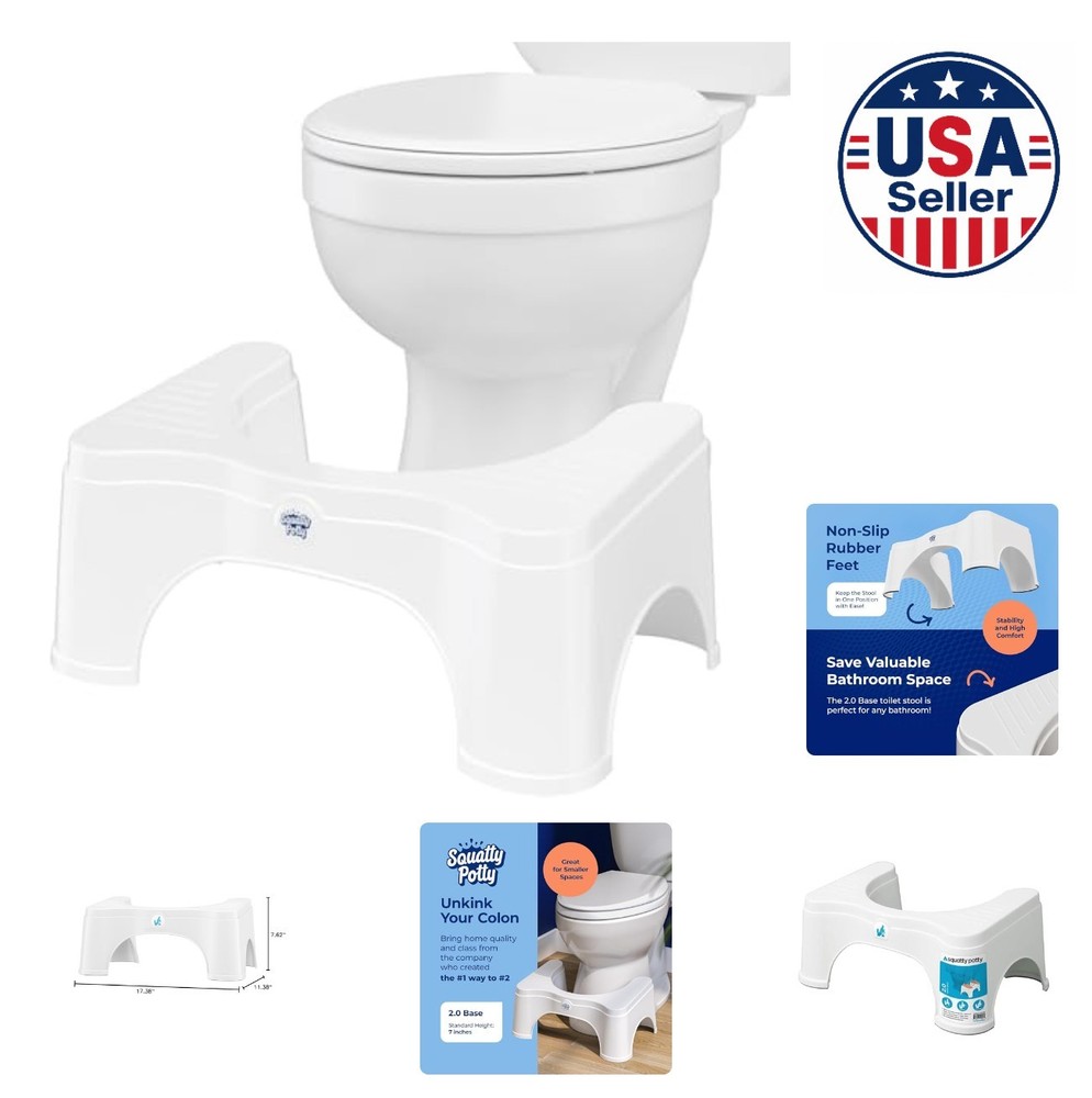 White Toilet Stool 7 Inch Height Polypropylene Leg Base 350 lb Capacity