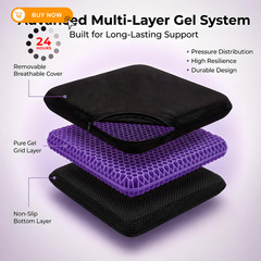 Acaine Extra Thick Large Pure Gel Seat Cushion for 18×18×1.8inch, Púrpura