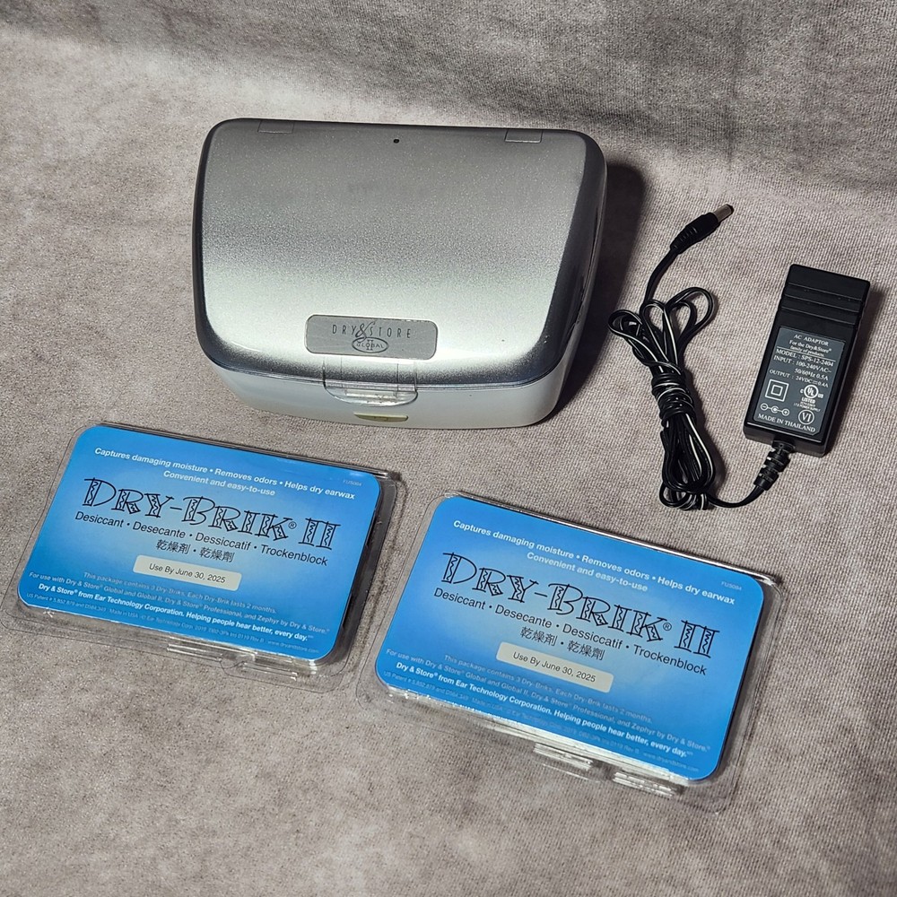 Dry & Store Global II Hearing Aid Dehumidifier TRG-AA and 6 New Dry-Brik II