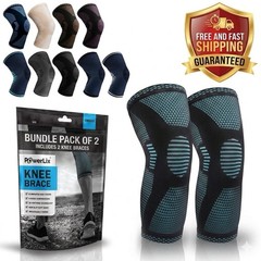 PowerLix Knee Brace 2 Pack Compression Sleeve Support Joint Pain Relief Sport