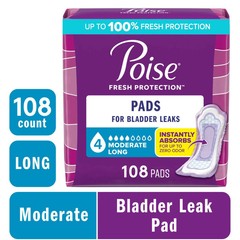 Incontinence Pads for Women, 4 Drop Moderate Absorbency, Long Length, 108 Count