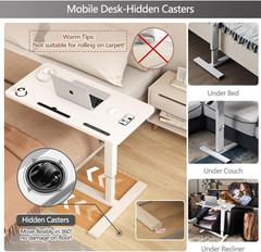 Adjustable Overbed Table with Wheels & USB Port for Home or Hospital Use