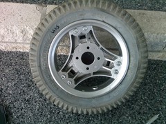 3.00-8 Gray Permobile Grey Tire on a Silver 3 Spoke Rim #5459