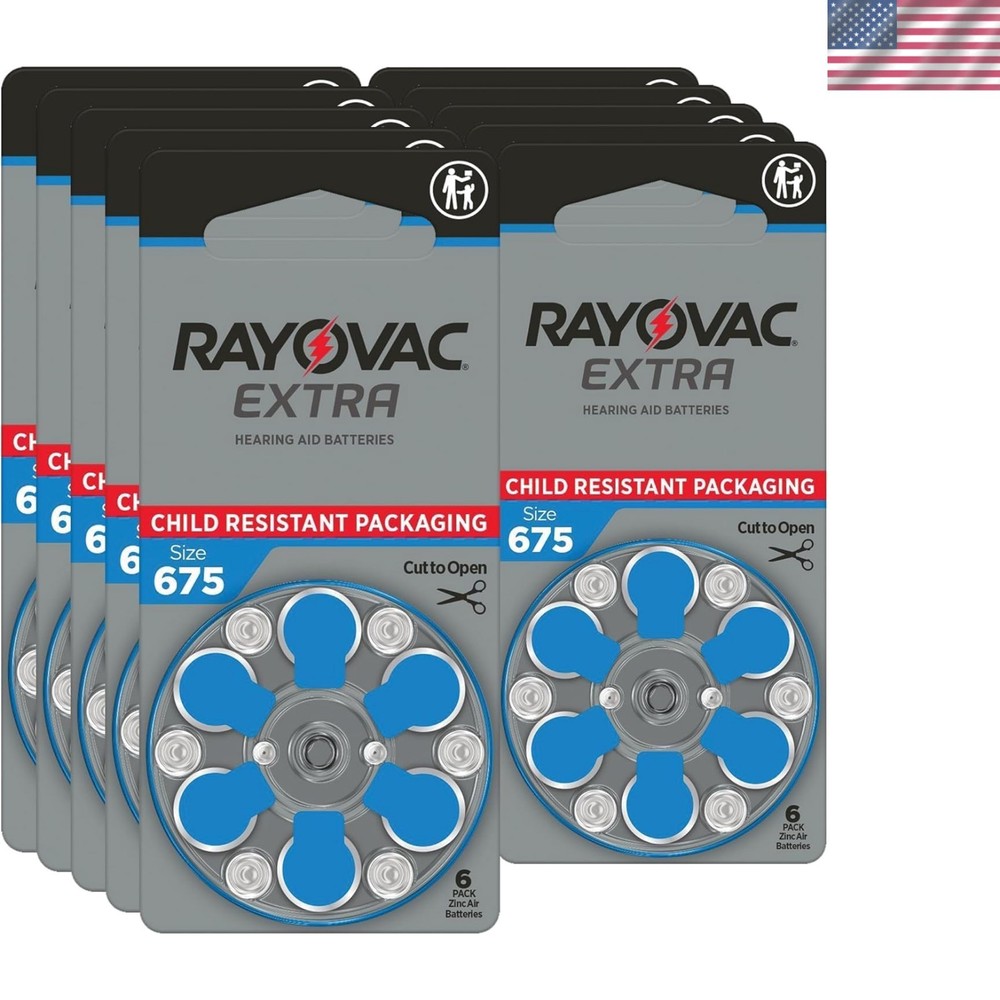 Extra Advanced Hearing Aid Batteries, Size 675, Blue Tab, PR44, Pack of 60