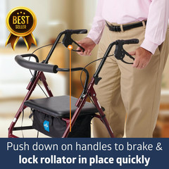 Heavy Duty Bariatric Rollator Walker Large Steel Frame 500 lb Capacity Adjustabl