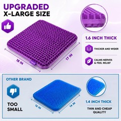 Gel Seat Cushion for Long Sitting, Ergonomic Cooling Pad, Non-Slip Cover- XLarge