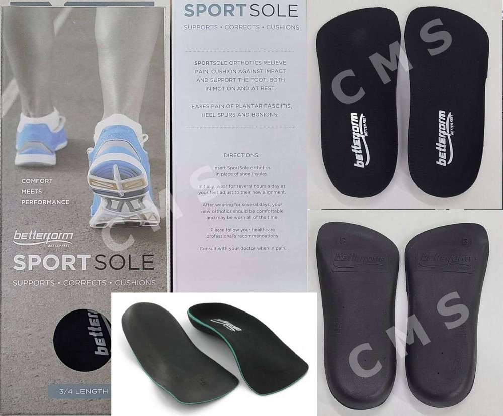 BETTERFORM SportSole 3/4 Orthotic Arch Supports Replacement Shoe Insoles Inserts