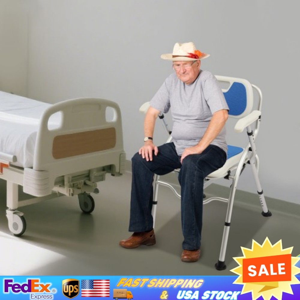 Folding Shower Chair with Arms and Back for Seniors Handicap Disabled Blue US