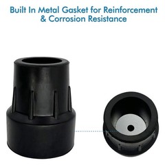 Black Cane Tips Replacement 1 Inch Natural Rubber Metal Reinforced Pack of 2