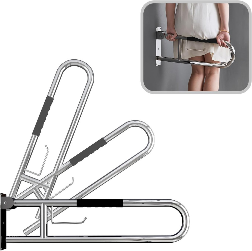 31 Inch Toilet Grab Bar, Flip-Upsafety Rail with Soft Silicone Anti-Slio Finger-