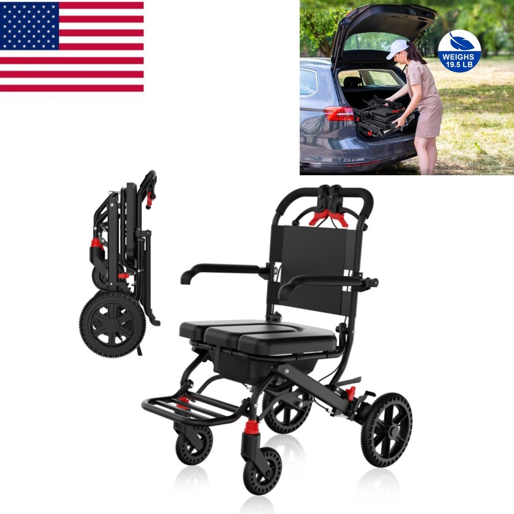 Portable Foldable Shower Chair With Removable Bedpan Lightweight Wheelchair New