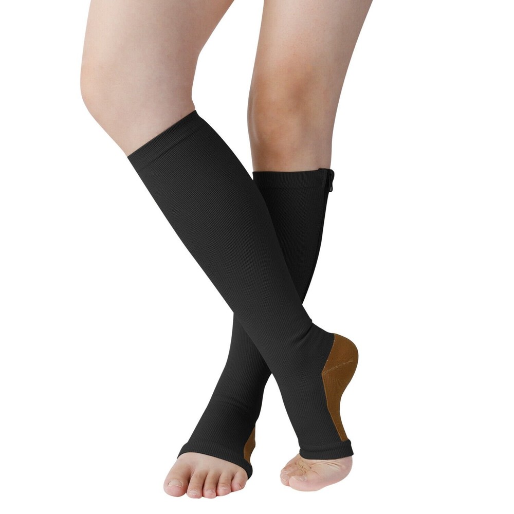 Zipper Compression Socks Women & Men Calf Knee High 15-20mmHg Open Toe Compressi