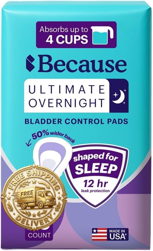 Because Ultimate Overnight Incontinence Booster Pads for Men and Women, Adds 4 C