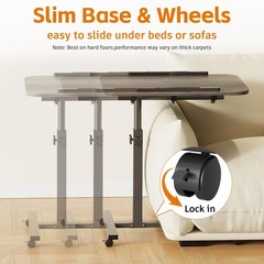 Adjustable Overbed Table with Wheels – Portable Bedside Desk for Laptop & Meals
