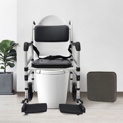 Rolling Shower Wheelchair, Bedside Commode Toilet Chair for Seniors