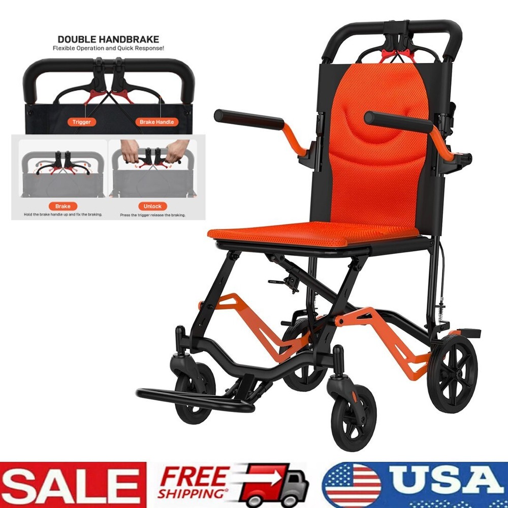 Aviation-Grade Material Light Weight Folding Wheelchair With Locking Handbrake