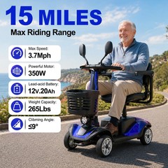 4 Wheel Mobility Scooter for Adults Seniors 350W Electric Travel Scooter 350lbs