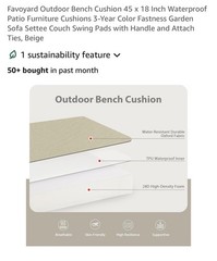 Favoyard Outdoor Bench Cushion 45 x 18 Inch Waterproof 45 x 18 In, Beige