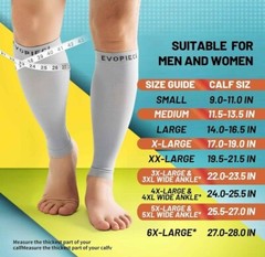 EVOPLECI 20-30mmHg Calf Compression Sleeve Men and Women Wide Brace 3XL White 61