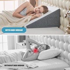 Yojoker Wedge Pillow for Sleeping – 12 Inch Bed 24x24x12″, White Grey