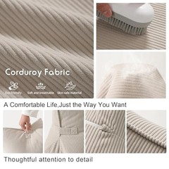 Pat. Pend. Corduroy Lumbar Support Back Pillow for Watching Standard Beige Gray