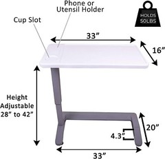 Medical Table Overbed Adjustable Bedside Hospital Rolling Tables With Wheels New