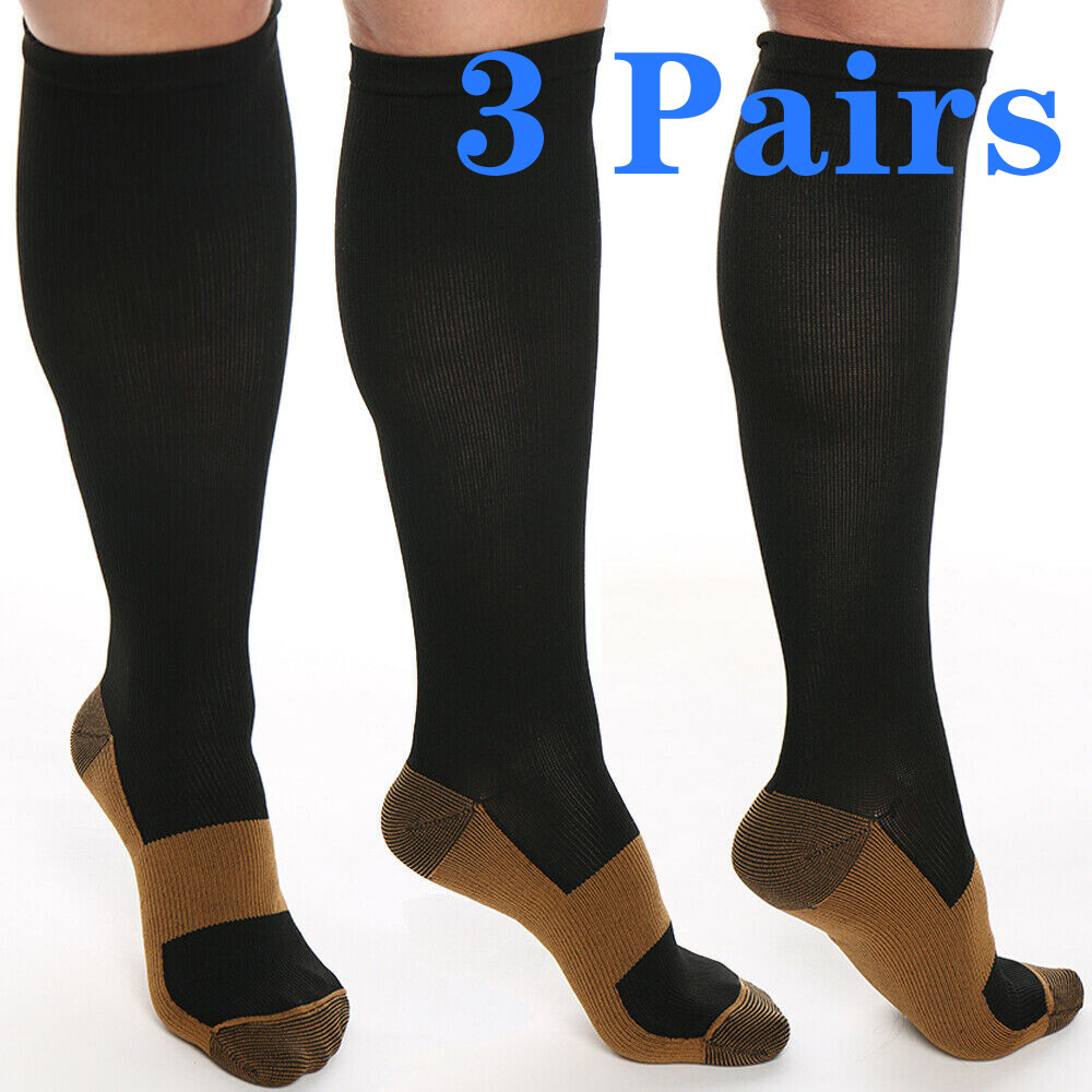 3x Copper Compression Socks 20-30mmHg Graduated Support For Achilles Tendonitis