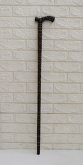 Hand Carved Ebony Wood Walking Cane: Egyptian Brass Copper Inlaid Stick 38 inch