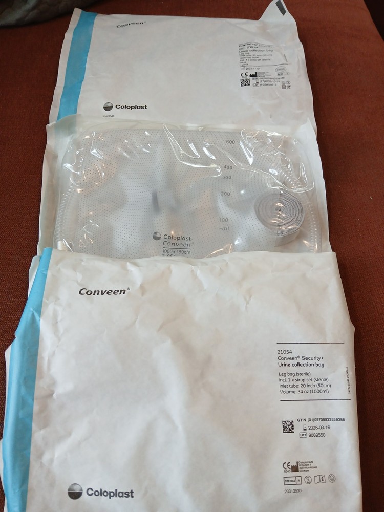 3 COLOPLAST Conveen Security+ Urinary Leg Bag Sterile 21054 1000ml NEW SEALED NR