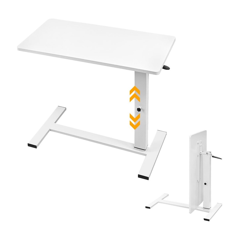 Foldable Overbed Table with Wheels Bedside Desk White