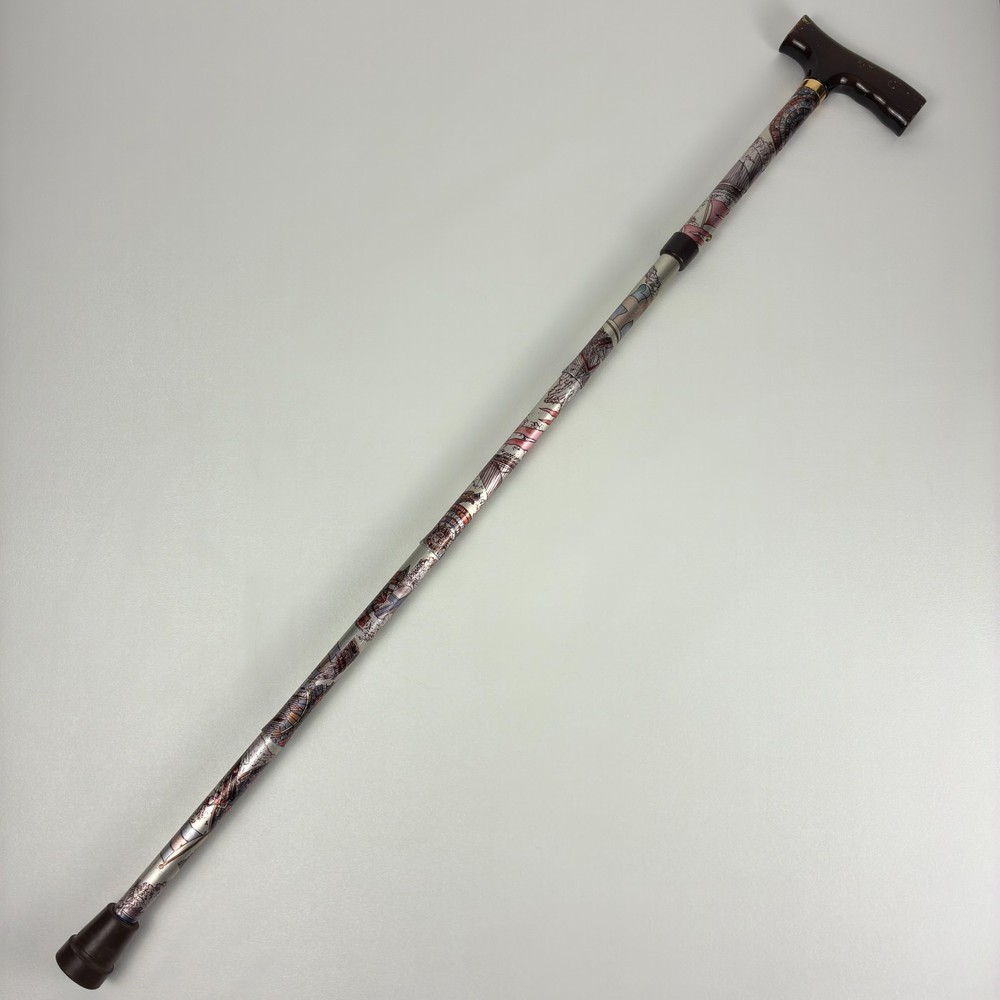 Folding Adjustable Walking Cane Compass Rose T-Handle 5 Notch 33-37 In