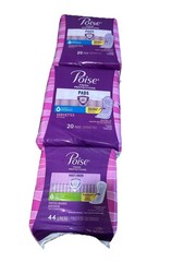 Lot of 3 Poise Pads & Liners Regular Length Very Light & Moderate Absorbency