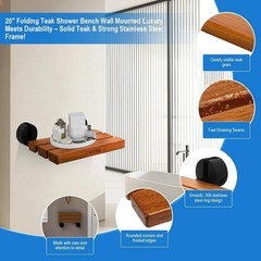 20″ Teak Fold Down Shower Seat Wall Mounted Bench 400lb Rust Resistant