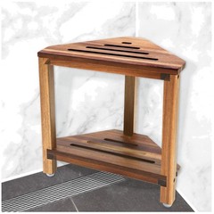 Small Triangular Shower Bench with Storage – Acacia Wood
